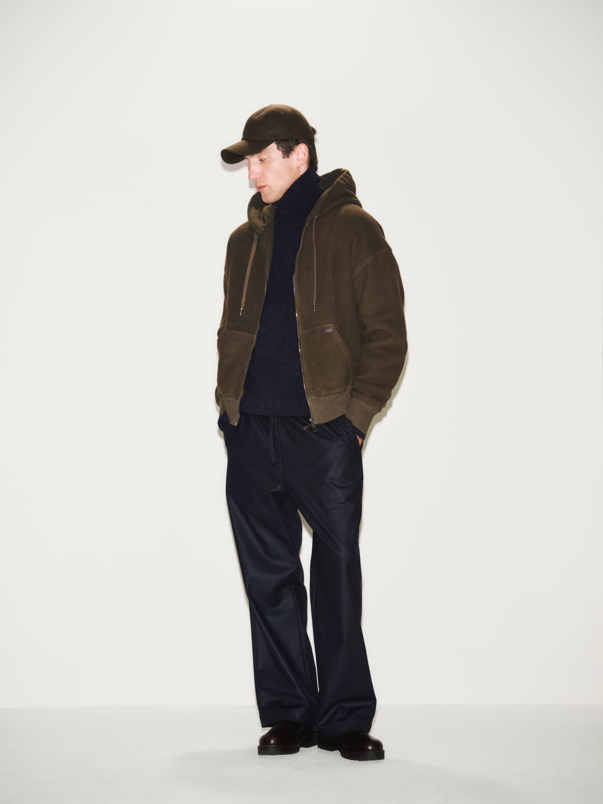 Pantalone Chino con Coulisse Over Fit in Lana e Cashmere Blu Pantalone Tessuto Paolo Pecora