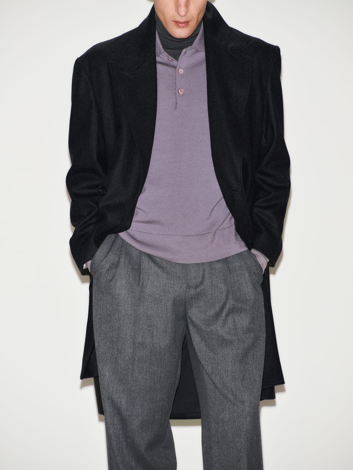 Pantalone Chino con Pinces Over Fit in Tecnolana Grigio Melange Pantalone Tessuto Paolo Pecora