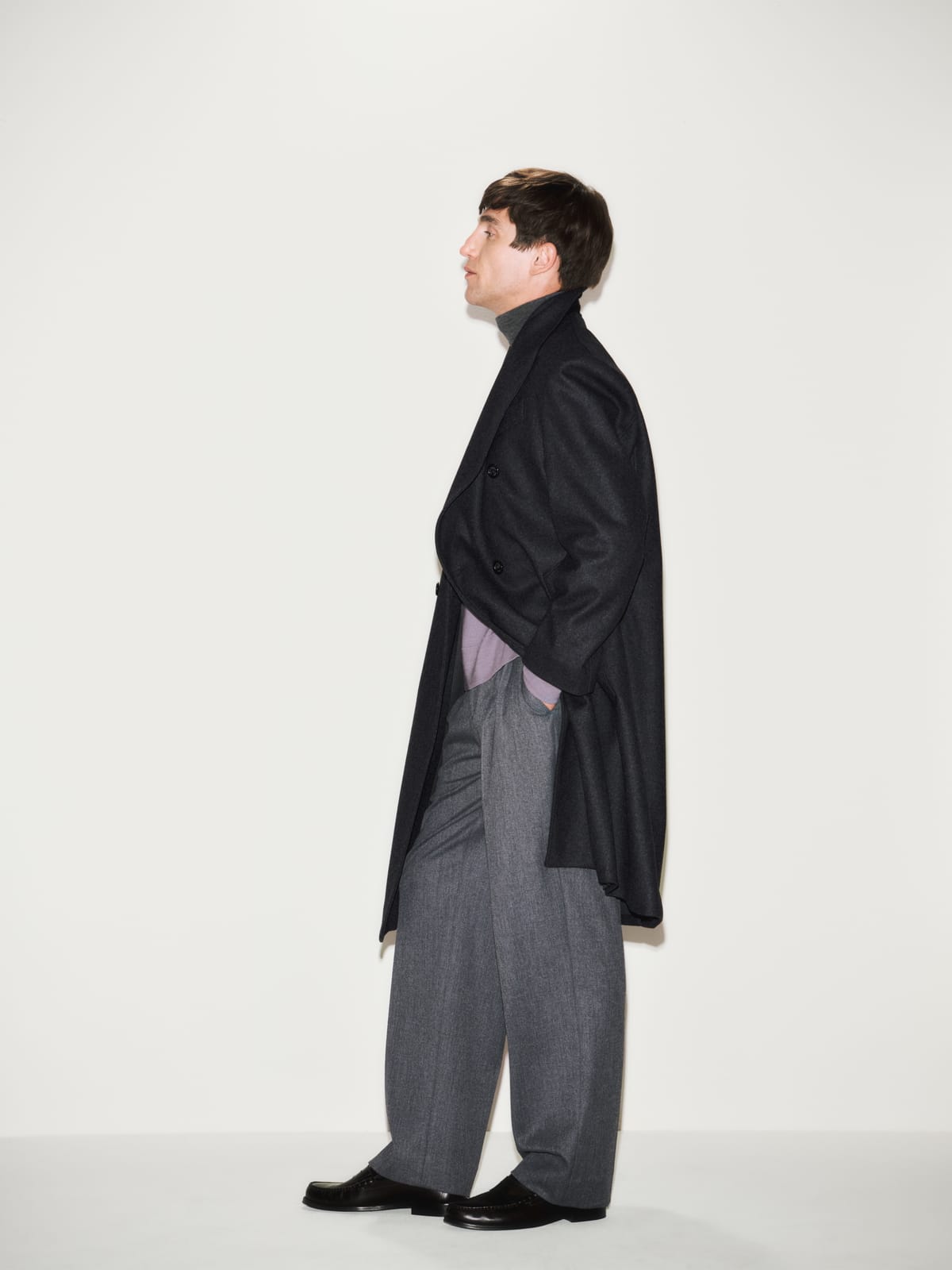 Pantalone Chino con Pinces Over Fit in Tecnolana Grigio Melange Pantalone Tessuto Paolo Pecora