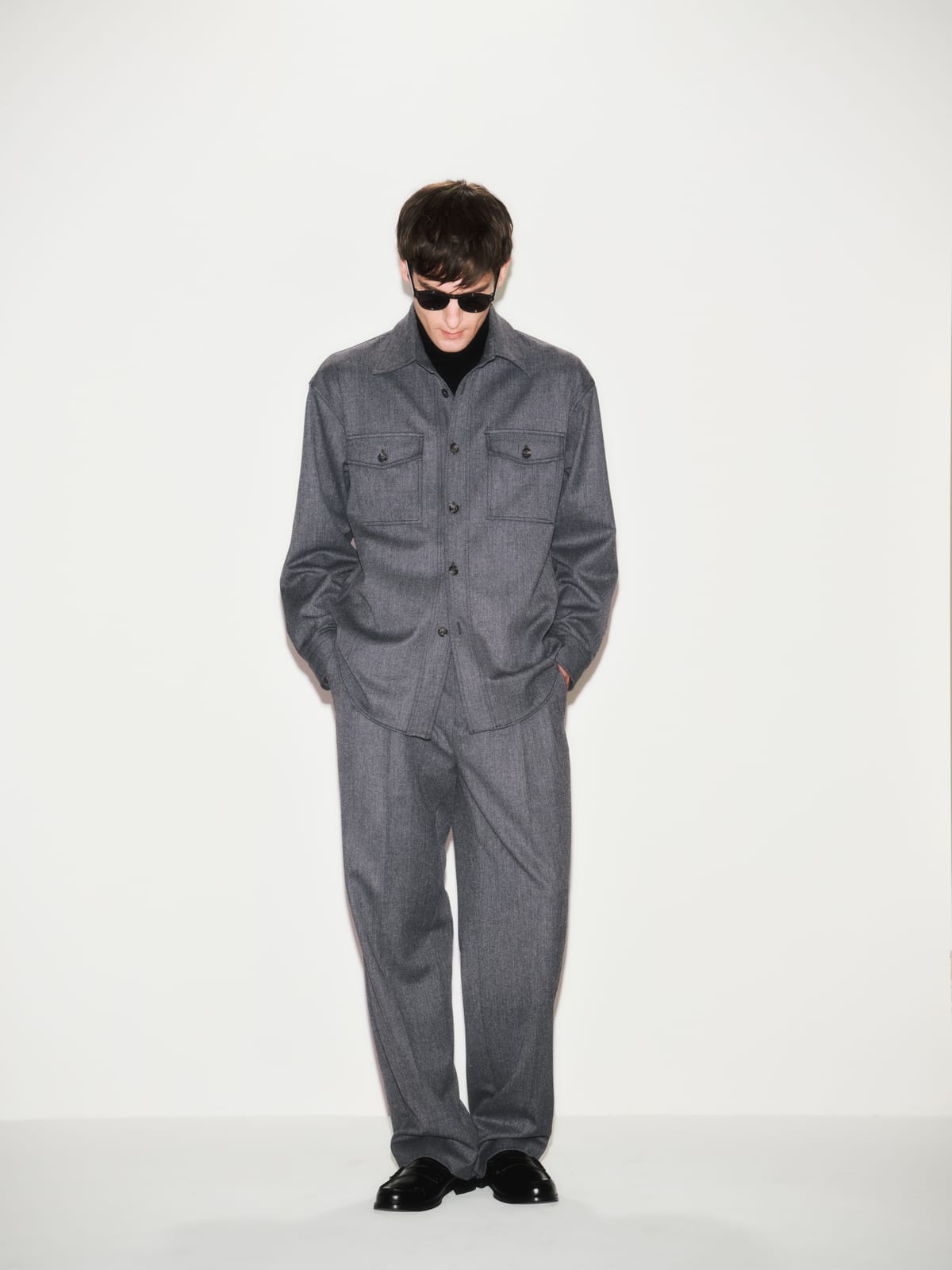 Pantalone Chino con Pinces Over Fit in Tecnolana Grigio Melange Pantalone Tessuto Paolo Pecora