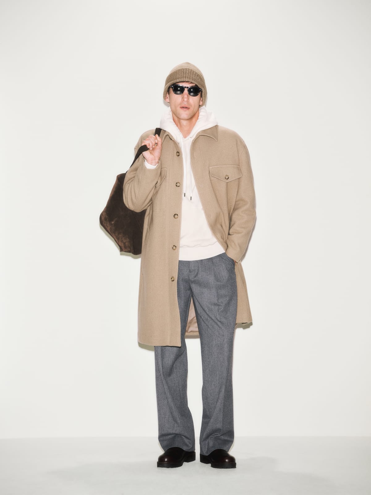 Pantalone Chino con Pinces Over Fit in Tecnolana Grigio Melange Pantalone Tessuto Paolo Pecora