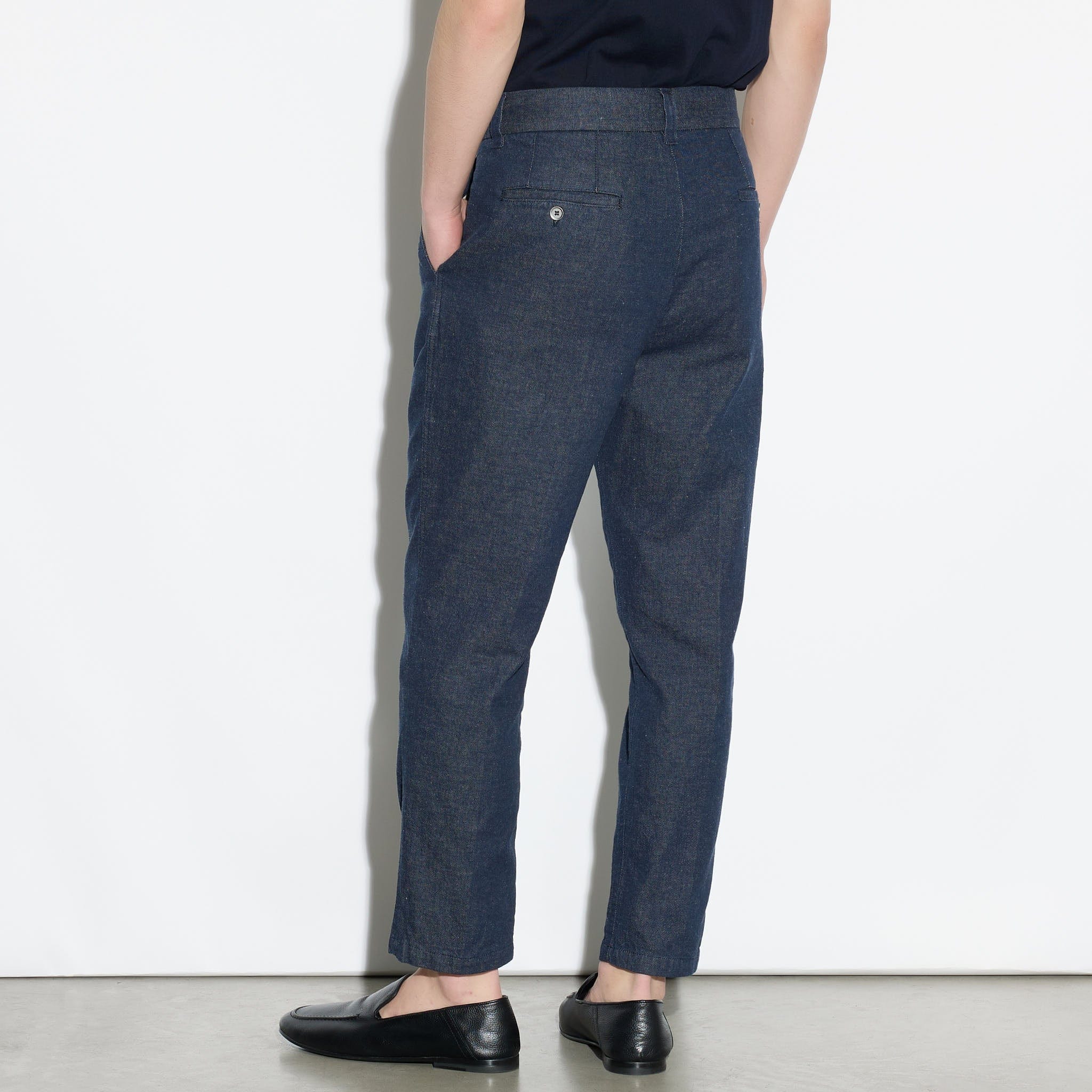 Pantalone Chino in Cotone e Lino Blu Pantalone Tessuto Paolo Pecora