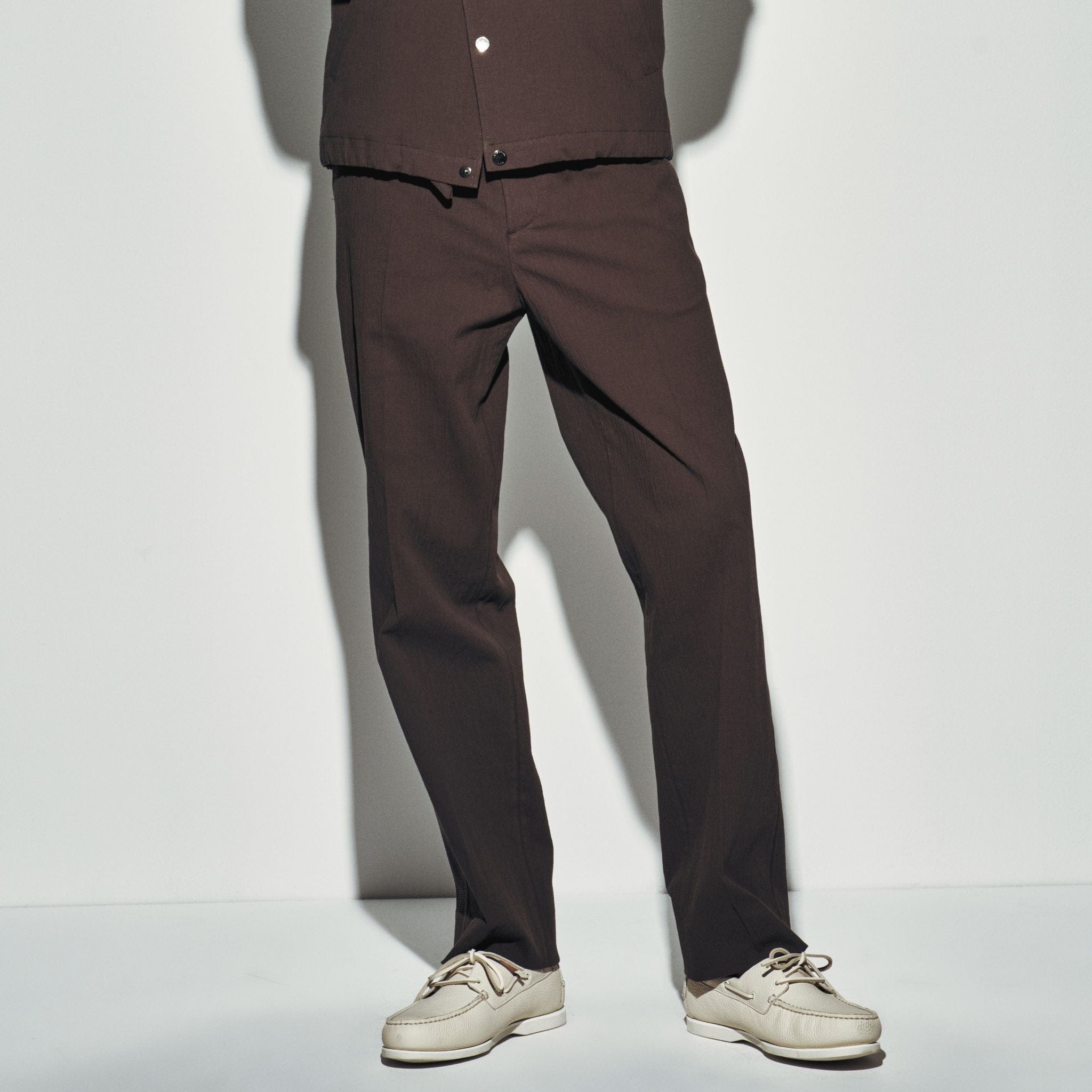 Pantalone Chino Loose Fit in Cotone Marrone Scuro Pantalone Tessuto Paolo Pecora