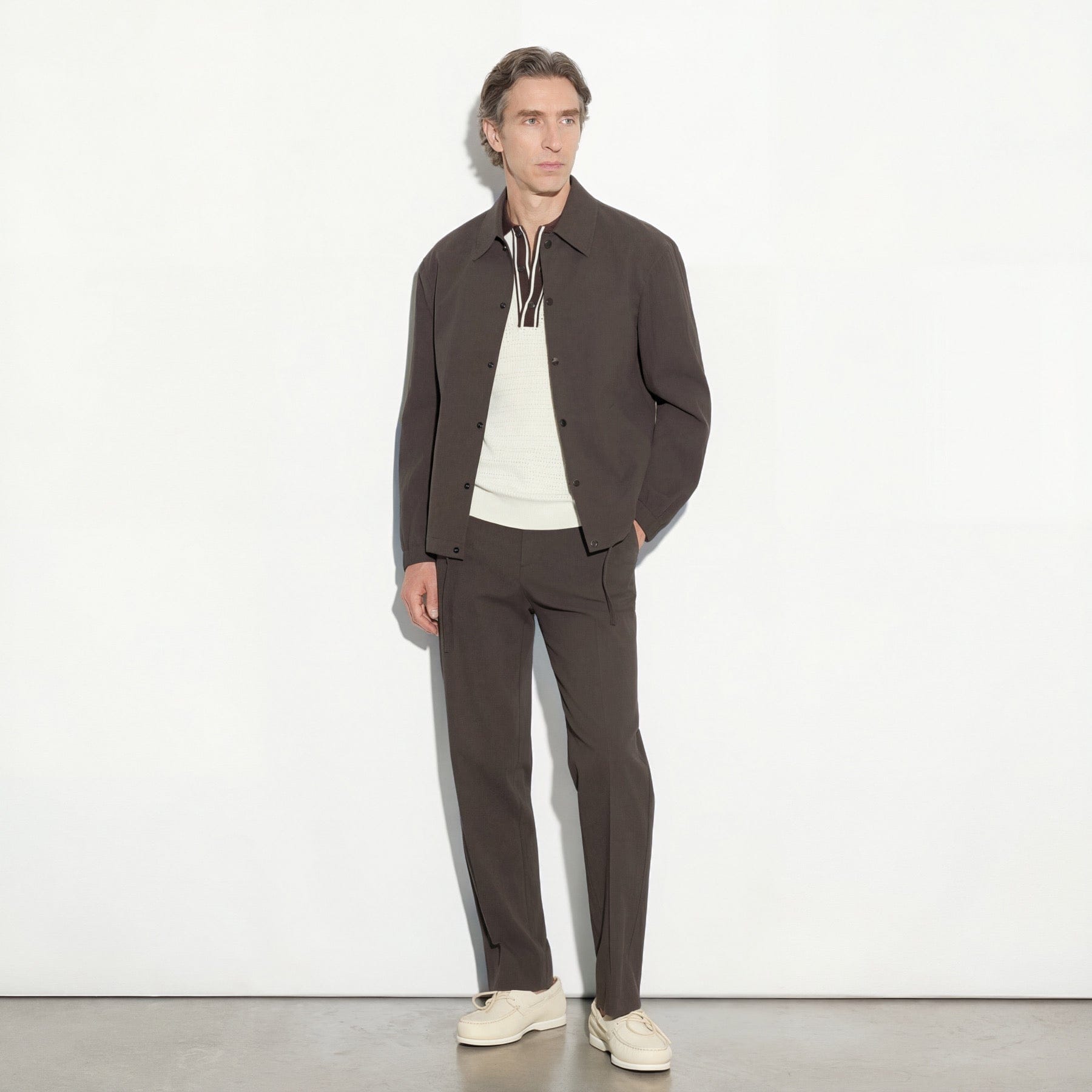 Pantalone Chino Loose Fit in Cotone Marrone Scuro Pantalone Tessuto Paolo Pecora