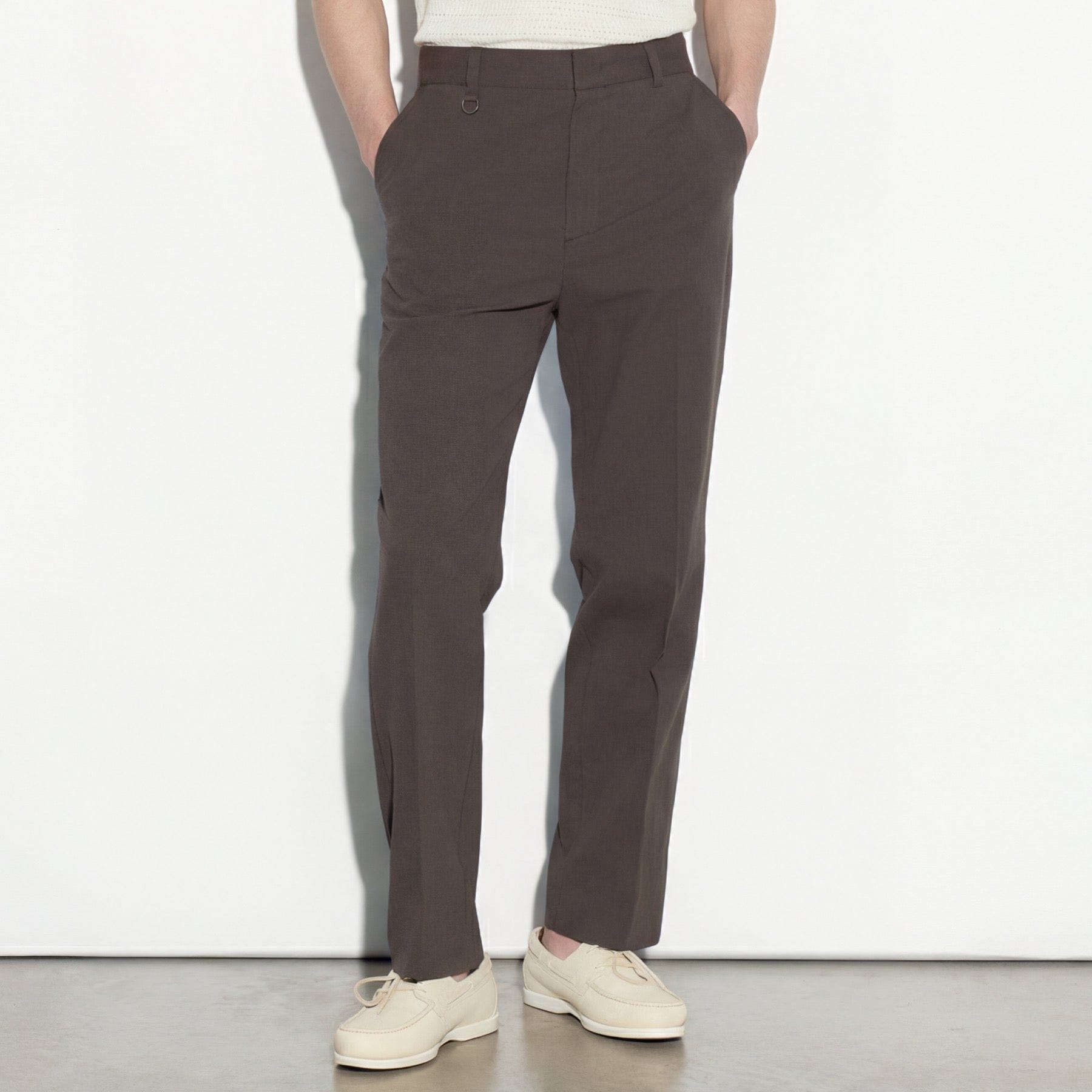 Pantalone Chino Loose Fit in Cotone Marrone Scuro Pantalone Tessuto Paolo Pecora