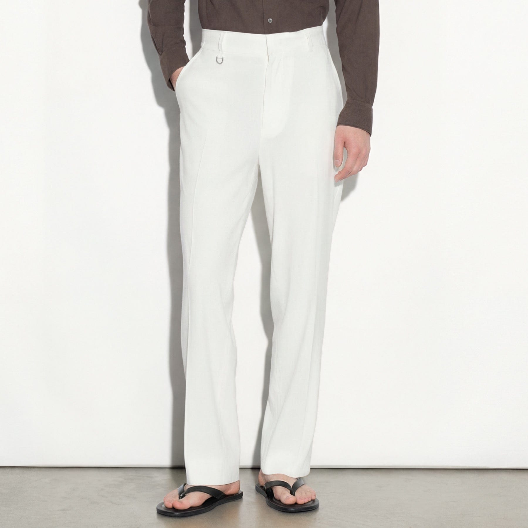 Pantalone Chino Loose Fit in Lino Stretch Panna Pantalone Tessuto Paolo Pecora