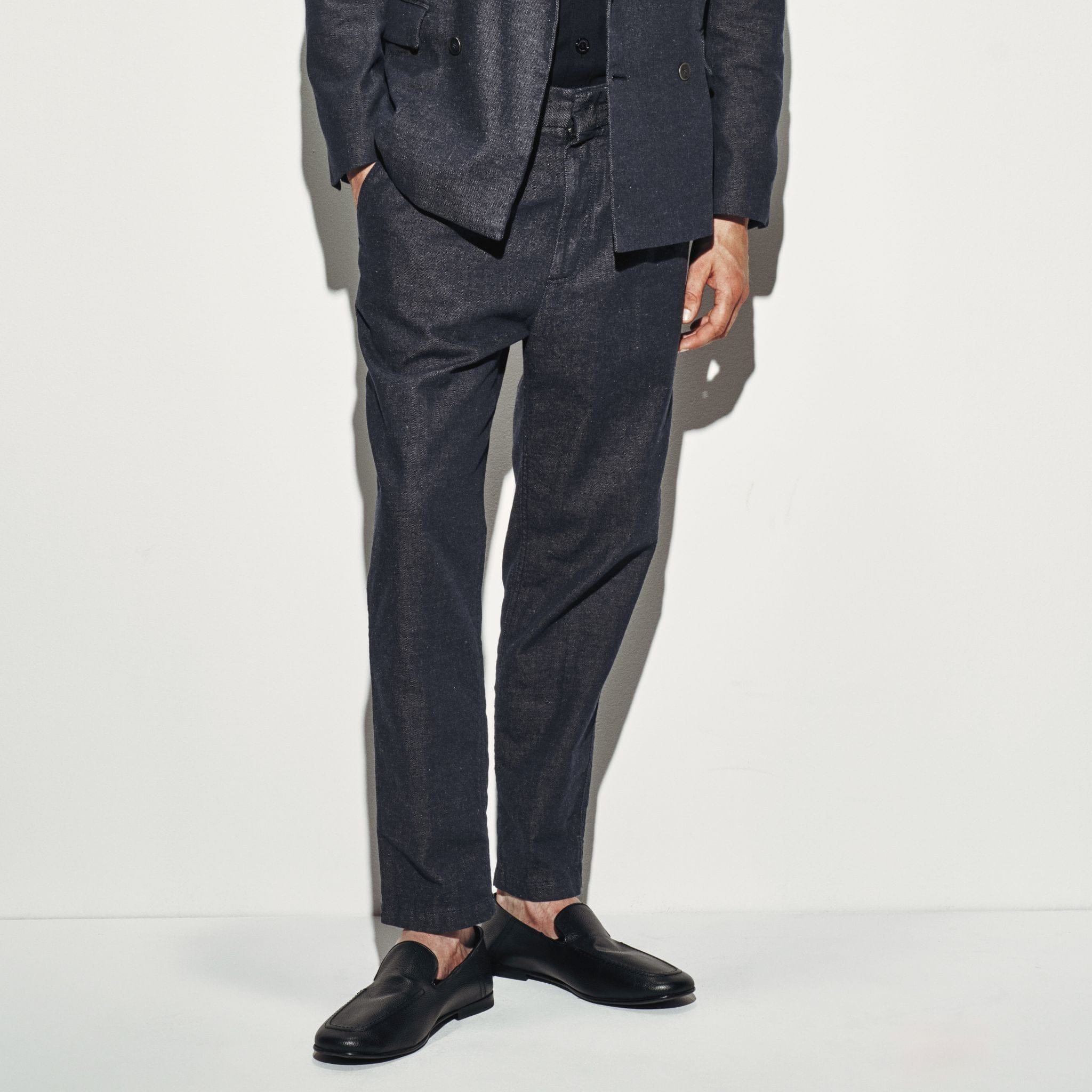 Pantalone Chino Relaxed Fit in Cotone e Lino Blu Pantalone Tessuto Paolo Pecora