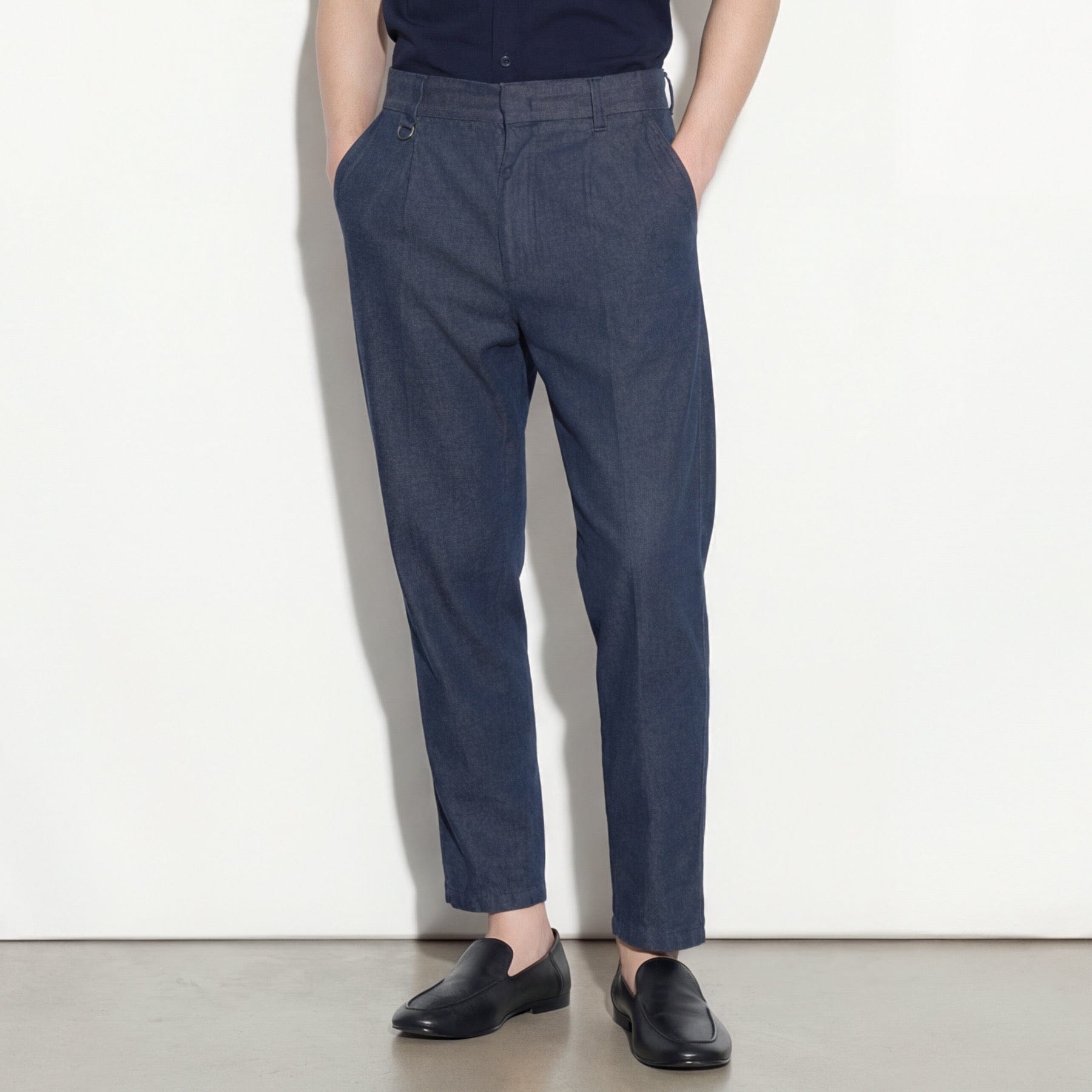 Pantalone Chino Relaxed Fit in Cotone e Lino Blu Pantalone Tessuto Paolo Pecora