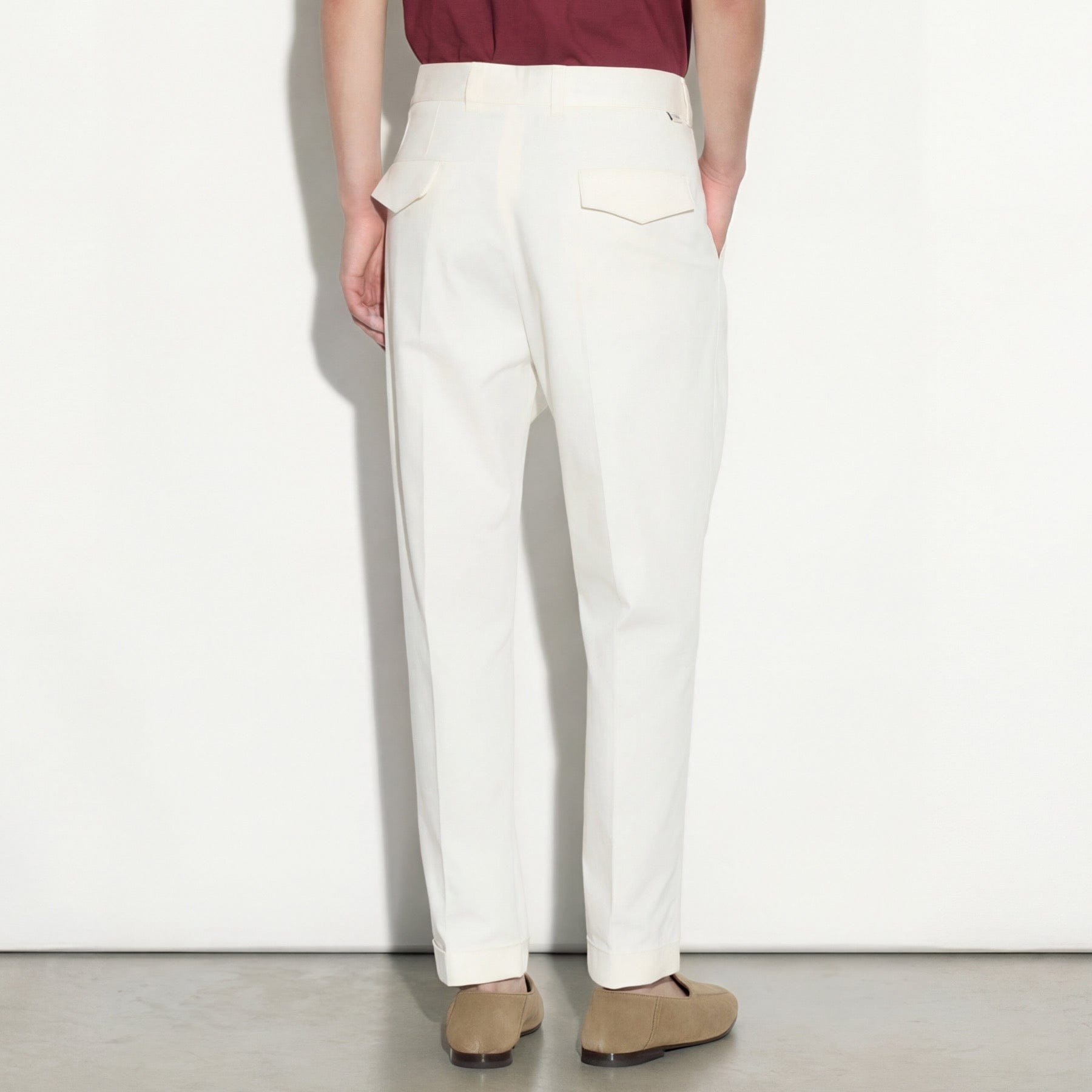 Pantalone Chino Relaxed Fit in Cotone Panna Pantalone Tessuto Paolo Pecora