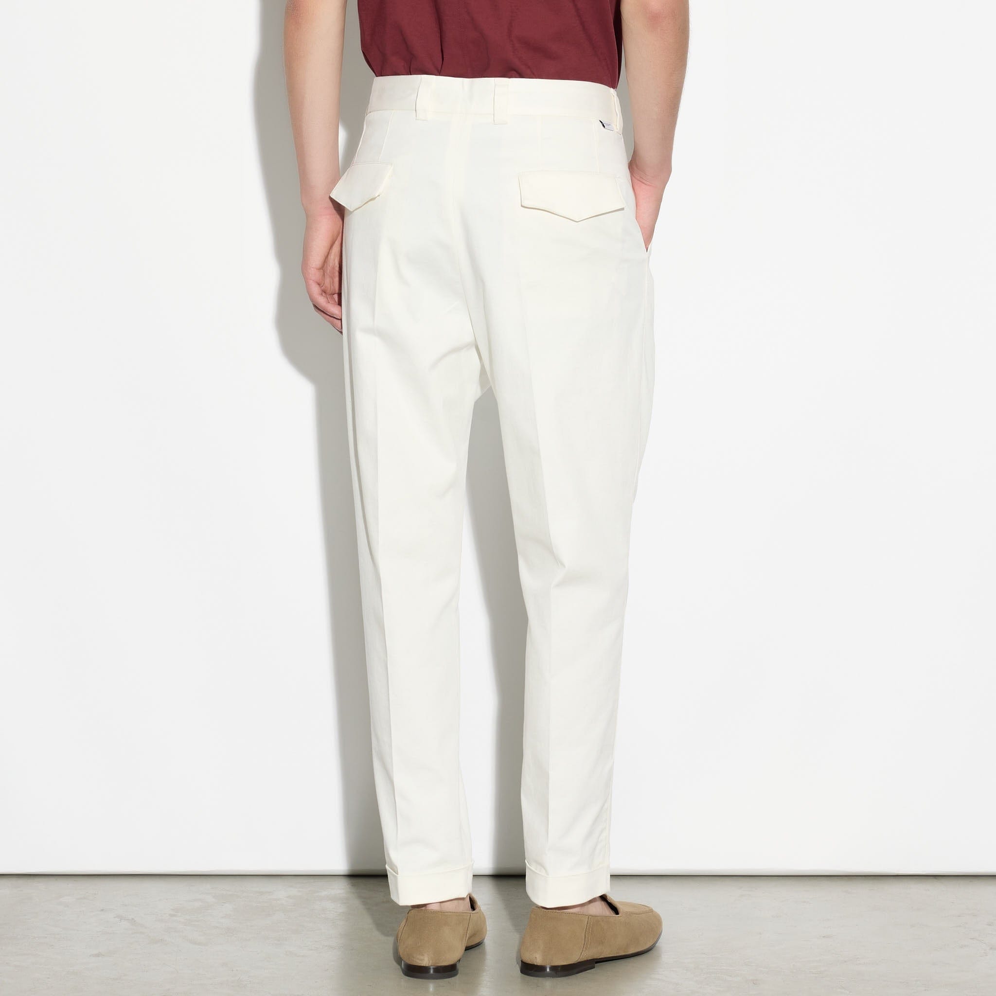 Pantalone Chino Sartoriale con Pinces in Cotone Panna Pantalone Tessuto Paolo Pecora