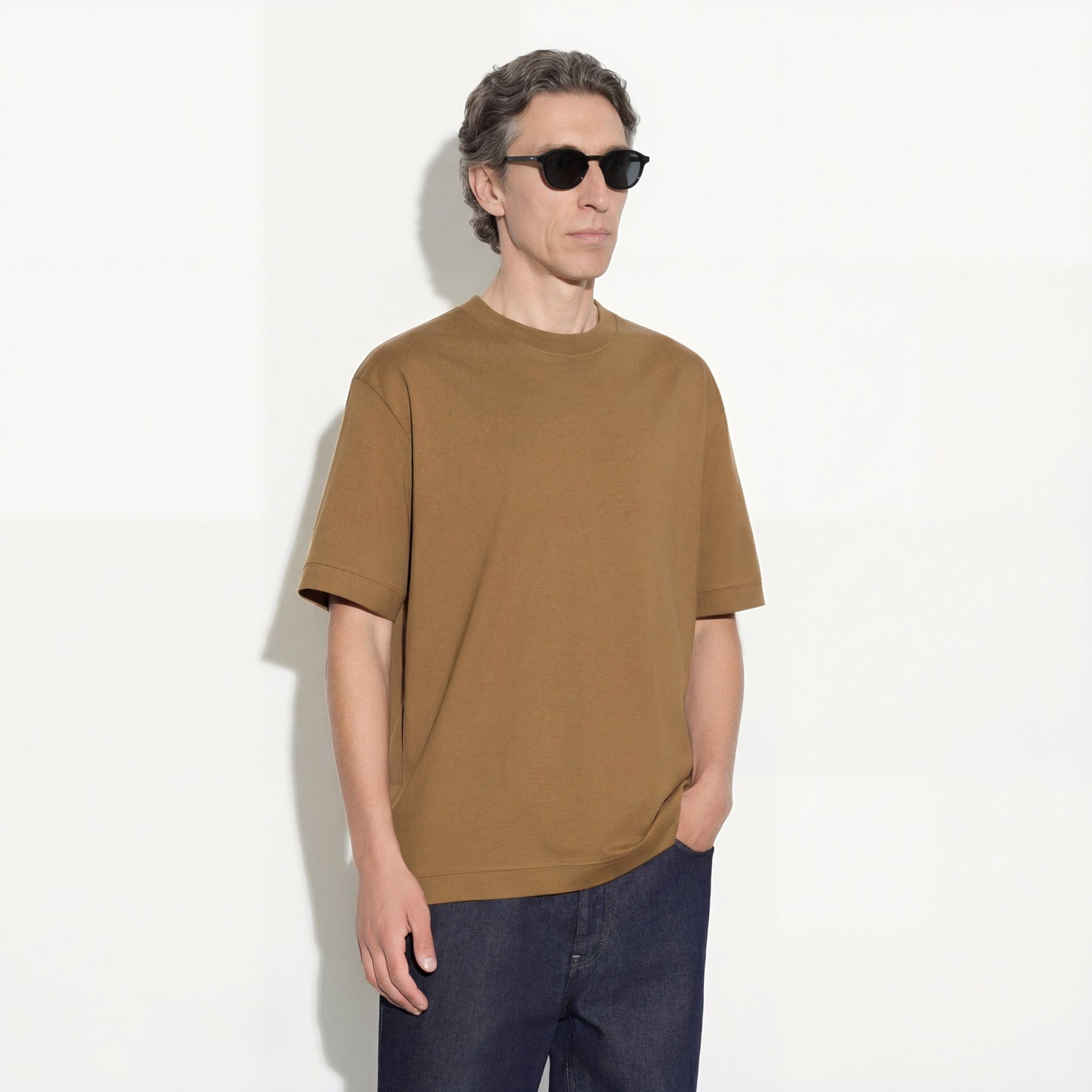 T-Shirt Loose Fit in Jersey di Cotone Nocciola T-Shirt Jersey Paolo Pecora