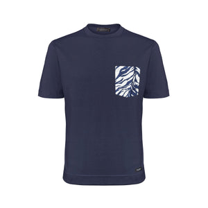 T-Shirt Blue Navy con Taschino Fantasia Foglia 46 Paolo Pecora