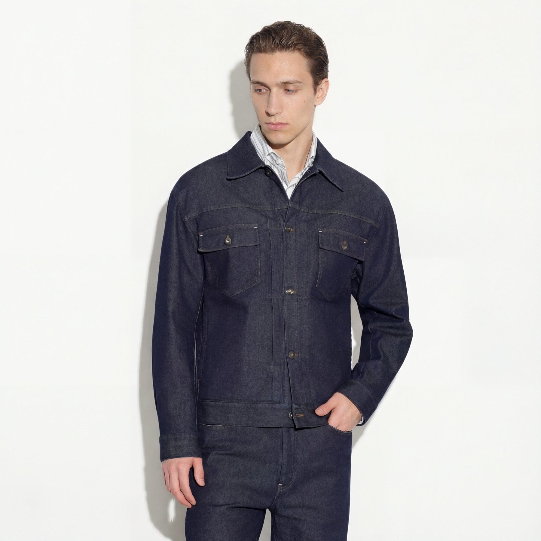 Giubbotto Denim con Tasche Indaco Giubbotto Tessuto 48 / Indaco Paolo Pecora