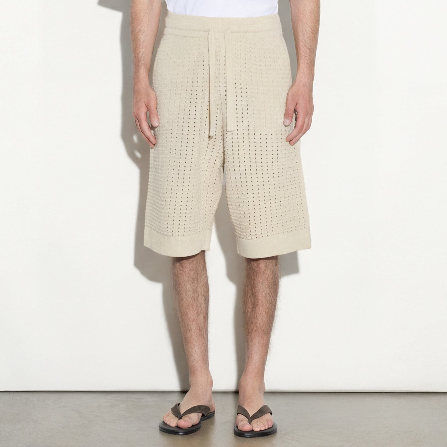 Bermuda con Cintura Elastica in Cotone Traforato Beige Bermuda Maglia Paolo Pecora