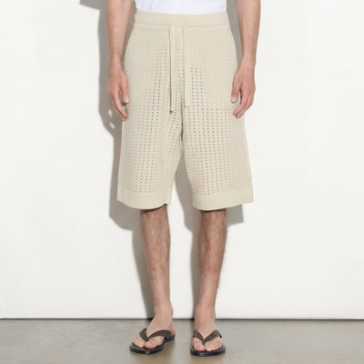 Bermuda con Cintura Elastica in Cotone Traforato Beige Bermuda Maglia Paolo Pecora