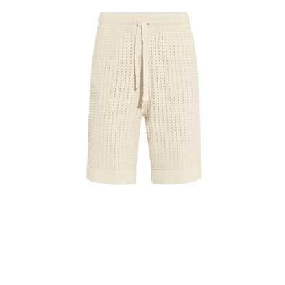 Bermuda con Cintura Elastica in Maglia Traforata Beige Bermuda Maglia Paolo Pecora