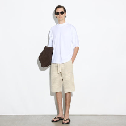 Bermuda con Cintura Elastica in Maglia Traforata Beige Bermuda Maglia Paolo Pecora