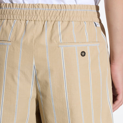Bermuda con Cintura Elastica in Cotone a Righe Beige e Bianco Bermuda Tessuto Paolo Pecora