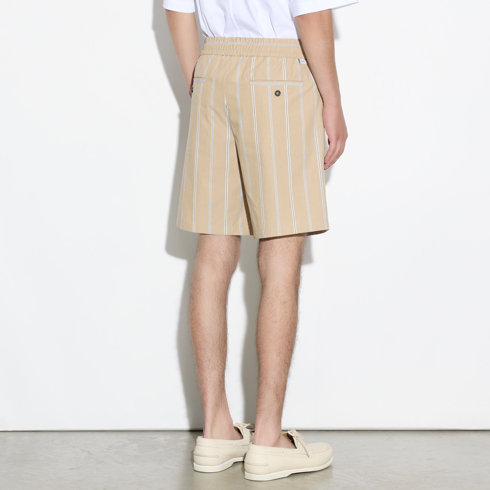 Bermuda con Cintura Elastica in Cotone a Righe Beige e Bianco Bermuda Tessuto Paolo Pecora