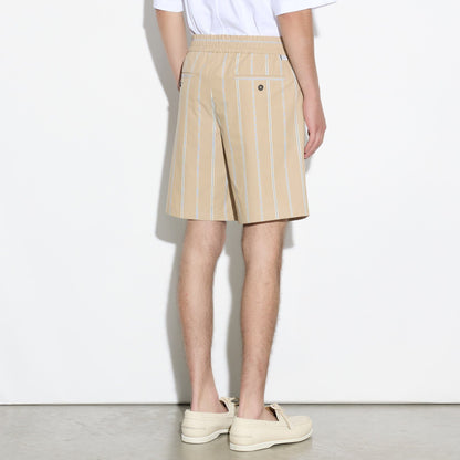 Bermuda con Cintura Elastica in Cotone a Righe Beige e Bianco Bermuda Tessuto Paolo Pecora