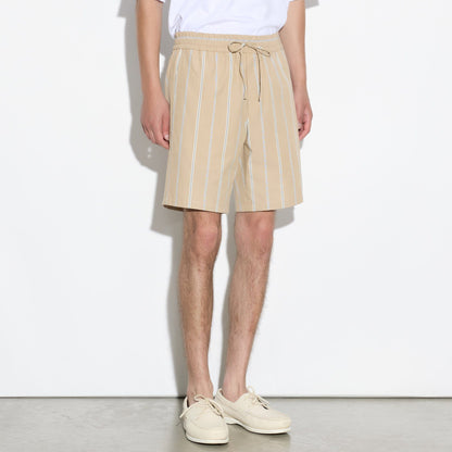 Bermuda con Cintura Elastica in Cotone a Righe Beige e Bianco Bermuda Tessuto Paolo Pecora