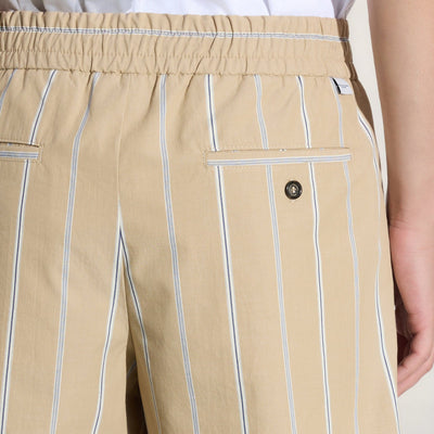 Bermuda con Cintura Elastica in Cotone a Righe Beige e Bianco Bermuda Tessuto Paolo Pecora