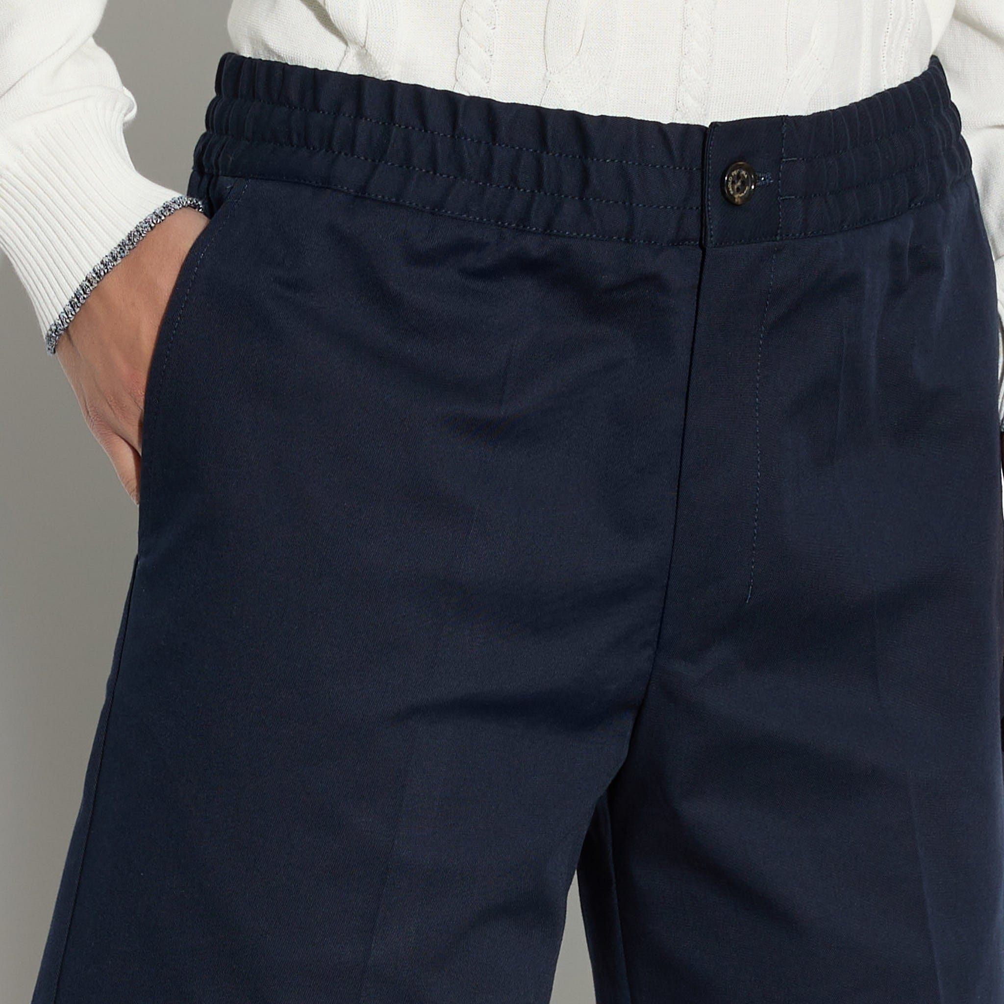 Bermuda con Cintura Elastica in Cotone Blu Bermuda Tessuto Paolo Pecora