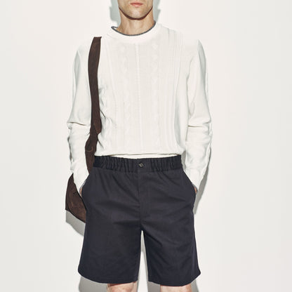 Bermuda con Cintura Elastica in Cotone Blu Bermuda Tessuto Paolo Pecora