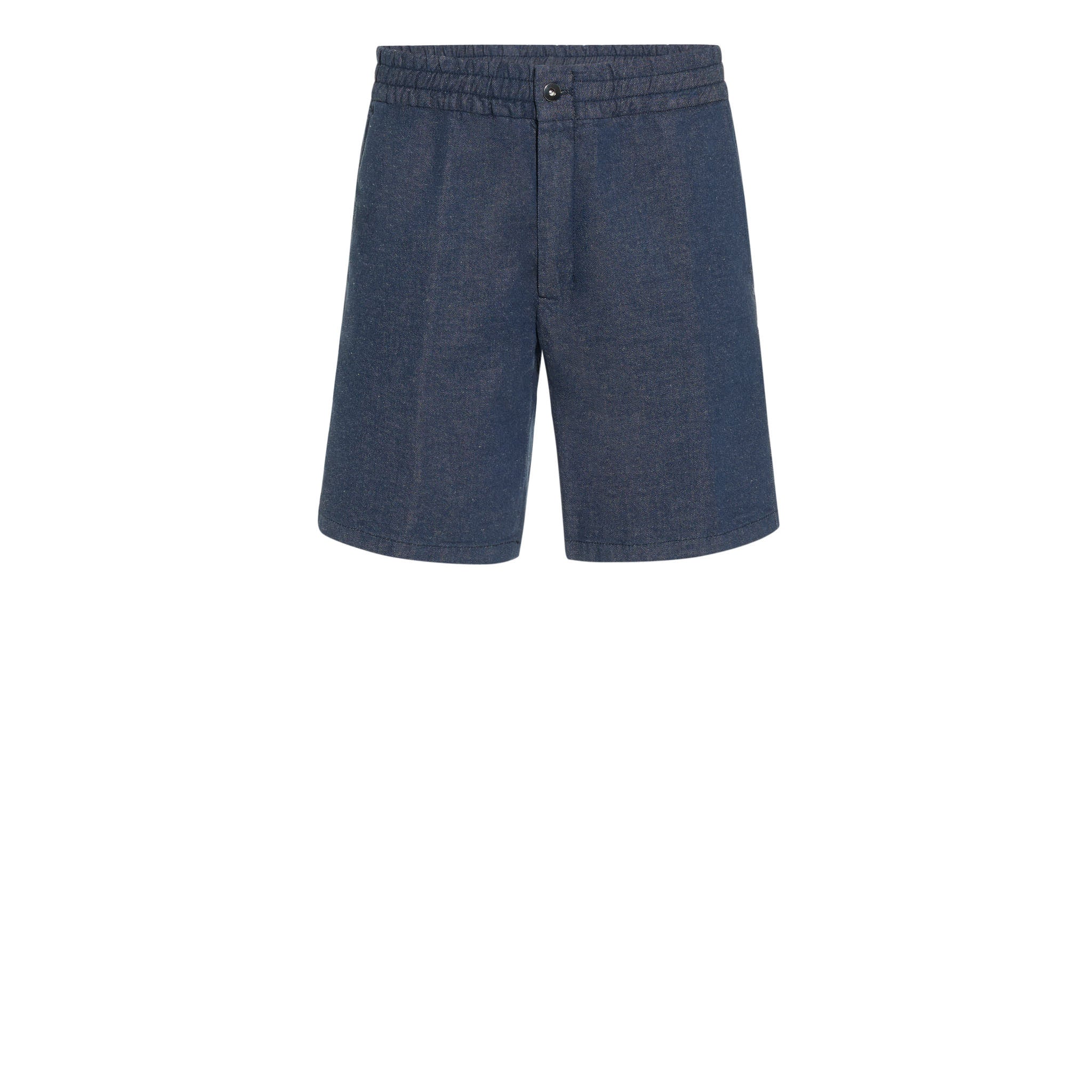 Bermuda con Cintura Elastica in Cotone e Lino Blu Bermuda Tessuto Paolo Pecora