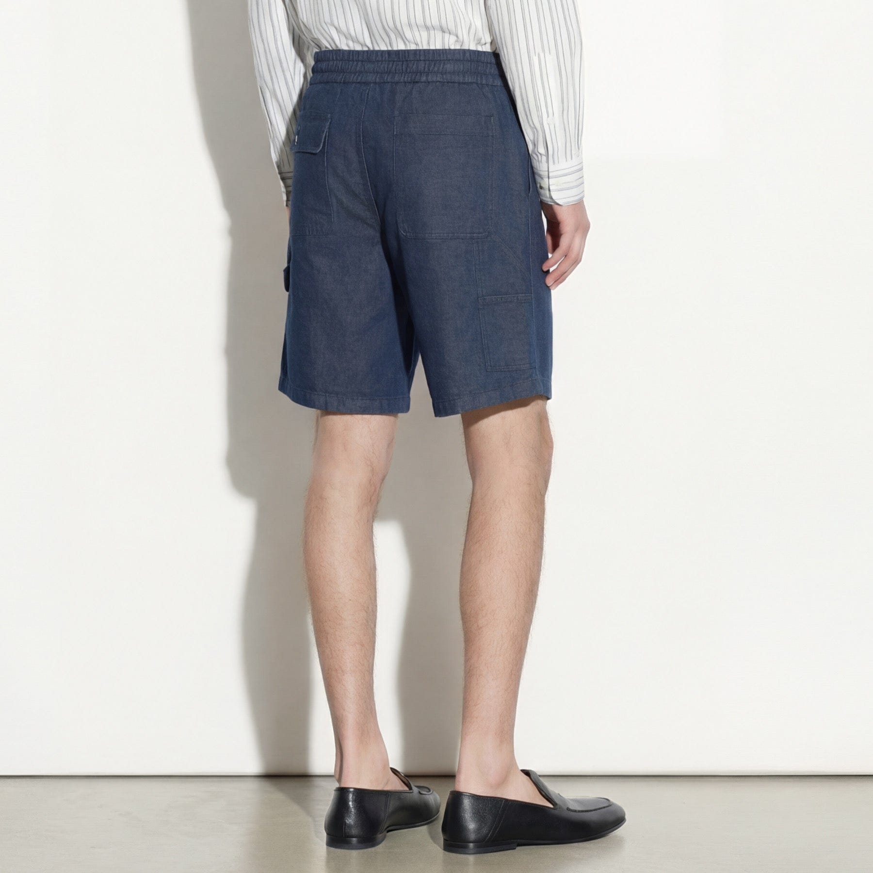 Bermuda con Cintura Elastica in Cotone e Lino Blu Bermuda Tessuto Paolo Pecora