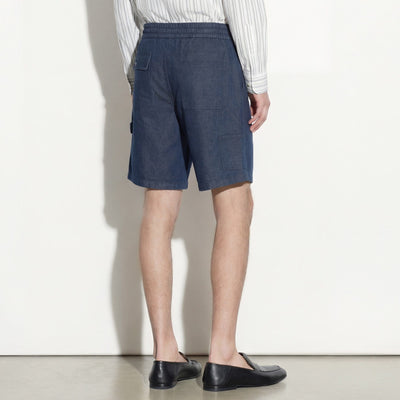 Bermuda con Cintura Elastica in Cotone e Lino Blu Bermuda Tessuto Paolo Pecora