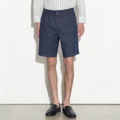 Bermuda con Cintura Elastica in Cotone e Lino Blu Bermuda Tessuto Paolo Pecora