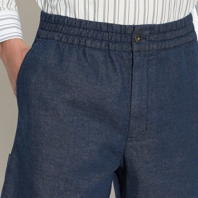 Bermuda con Cintura Elastica in Cotone e Lino Blu Bermuda Tessuto Paolo Pecora