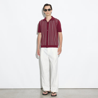 Camicia in Maglia a Maniche Corte con Motivo Jacquard Mattone Scuro Camicia Maglia Paolo Pecora