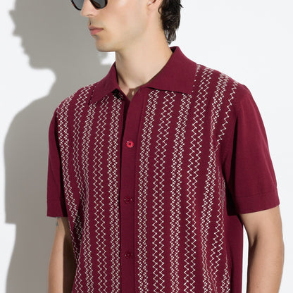 Camicia in Maglia a Maniche Corte con Motivo Jacquard Mattone Scuro Camicia Maglia Paolo Pecora