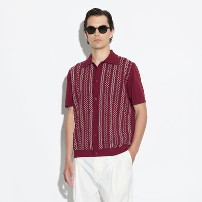 Camicia in Maglia a Maniche Corte con Motivo Jacquard Mattone Scuro Camicia Maglia Paolo Pecora