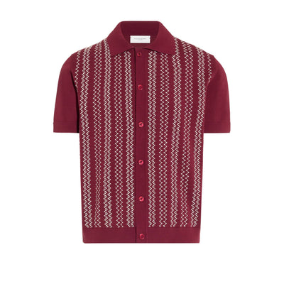 Camicia in Maglia a Maniche Corte con Motivo Jacquard Mattone Scuro Camicia Maglia Paolo Pecora