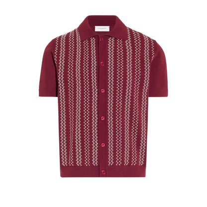 Camicia in Maglia a Maniche Corte con Motivo Jacquard Mattone Scuro Camicia Maglia Paolo Pecora
