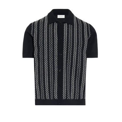 Camicia in Maglia a Maniche Corte con Motivo Jacquard Nero Camicia Maglia Paolo Pecora