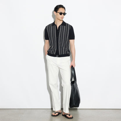 Camicia in Maglia a Maniche Corte con Motivo Jacquard Nero Camicia Maglia Paolo Pecora