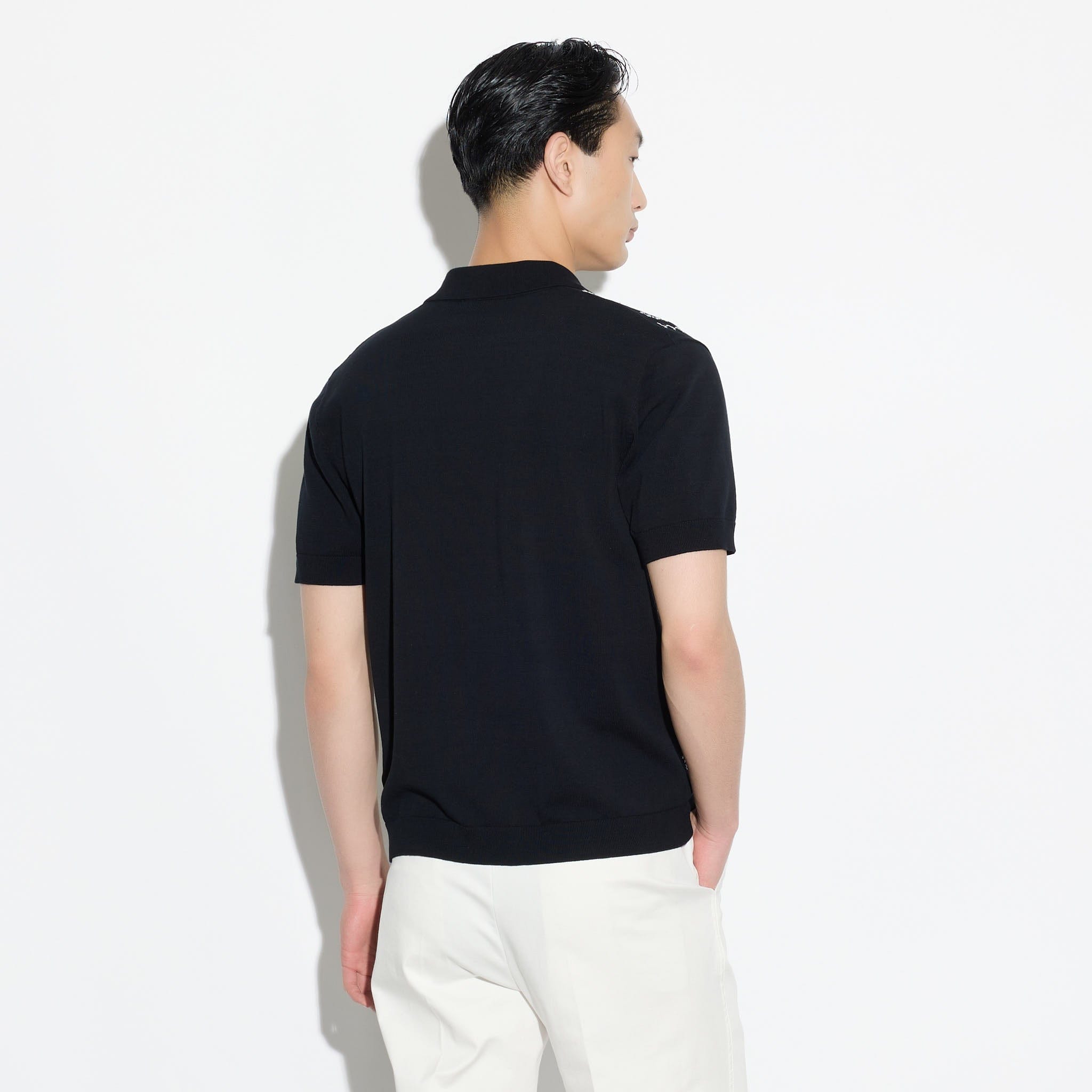 Camicia in Maglia a Maniche Corte con Motivo Jacquard Nero Camicia Maglia Paolo Pecora