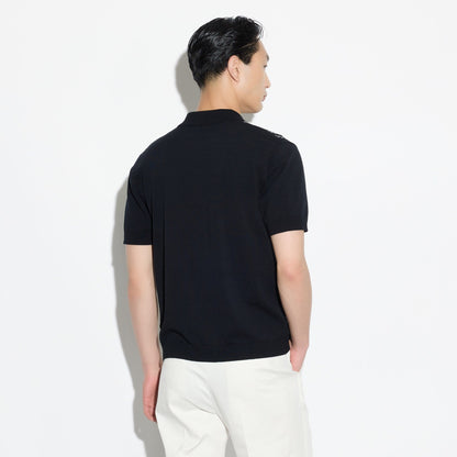 Camicia in Maglia a Maniche Corte con Motivo Jacquard Nero Camicia Maglia Paolo Pecora
