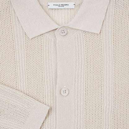 Camicia in Maglia a Maniche Corte in Cotone Crepe Extrafine Beige Camicia Maglia Paolo Pecora