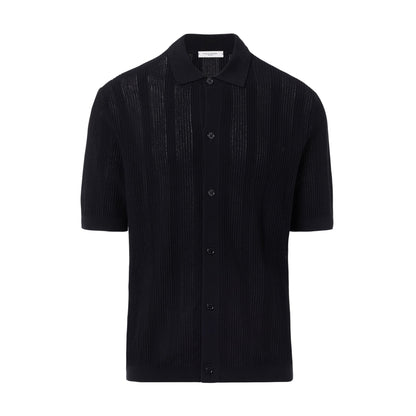 Camicia in Maglia a Maniche Corte in Cotone Crepe Extrafine Nero Camicia Maglia Paolo Pecora