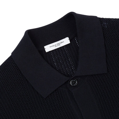 Camicia in Maglia a Maniche Corte in Cotone Crepe Extrafine Nero Camicia Maglia Paolo Pecora