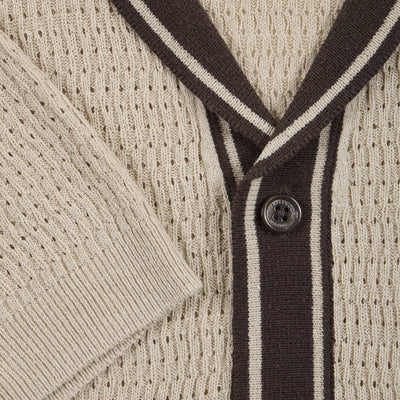 Camicia in Maglia a Punto Diagonale con Dettagli a Contrasto Beige Camicia Maglia Paolo Pecora