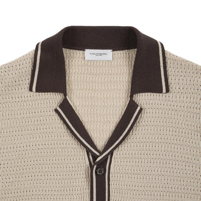 Camicia in Maglia a Punto Diagonale con Dettagli a Contrasto Beige Camicia Maglia Paolo Pecora