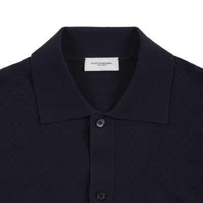 Camicia in Maglia in Cotone a Micro Punto Rombi Blu Camicia Maglia Paolo Pecora