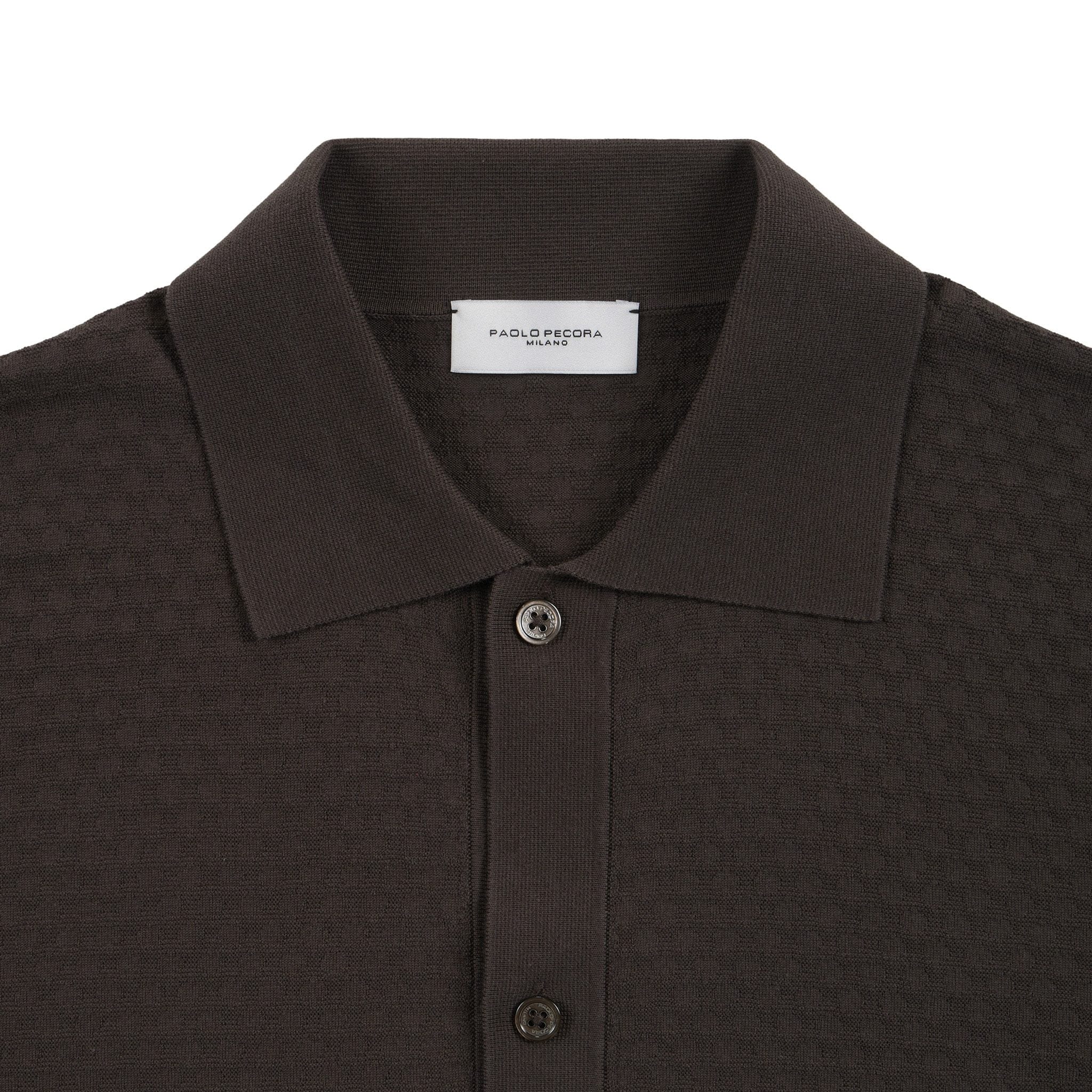 Camicia in Maglia in Cotone a Micro Punto Rombi Marrone Scuro Camicia Maglia Paolo Pecora