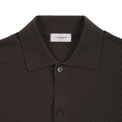 Camicia in Maglia in Cotone a Micro Punto Rombi Marrone Scuro Camicia Maglia Paolo Pecora